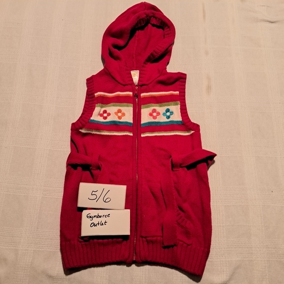 Gymboree girls size 5/6 Outlet long zip up red sweater vest with hood attached - Picture 1 of 5